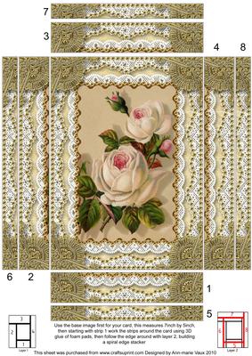 Vintage White Rose Spiral Edge Stacker 7x5in Card Front