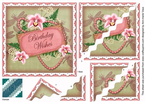 Pink Green Orchid Birthday Wishes Wavy Duo Corner Stacker