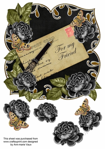 Black For my Friend 8in Fancy Rose Topper