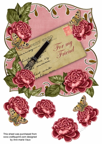 Dark Pink Rose For my Friend 8in Fancy Rose Topper