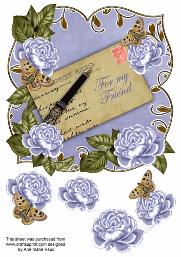 Pale Blue Rose For my Friend 8in Fancy Rose Topper