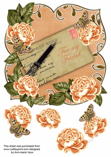 Peach Rose For my Friend 8in Fancy Rose Topper