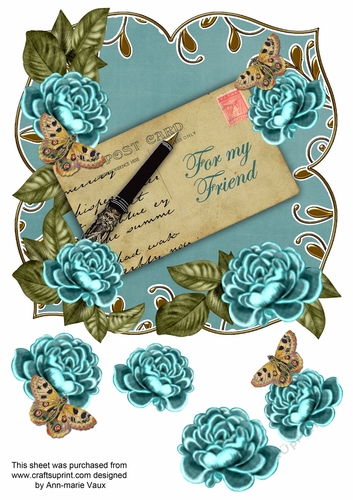 Teal Rose For my Friend 8in Fancy Rose Topper