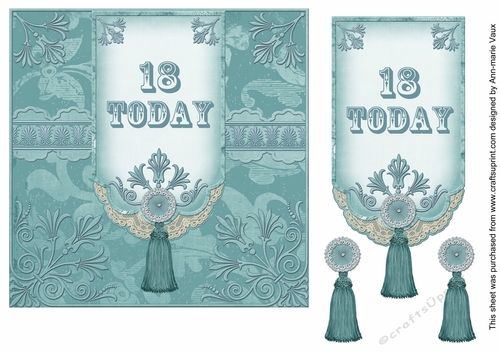 Teal 18 Today 7inch Ornate Lace Tag Topper