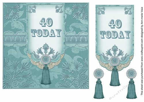 Teal 40 Today 7inch Ornate Lace Tag Topper