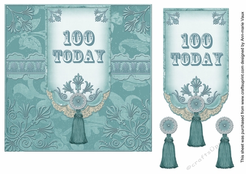 Teal 100 Today 7inch Ornate Lace Tag Topper