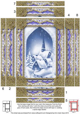 Blue Christmas Village Spiral Edge Stacker 7x5in Card Front