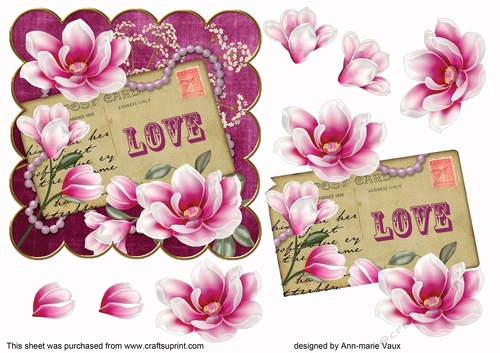 Cerise Magnolia Love 6in Decoupage Step by Step