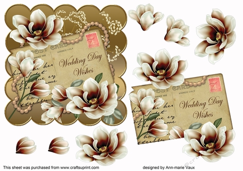 Chocolate Magnolia Wedding Day 6in Decoupage Step by Step