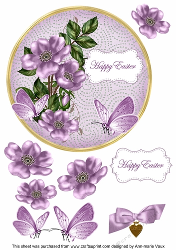 Lilac Wild Rose Happy Easter 7in Circle Decoupage Topper