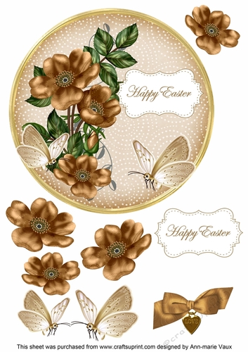Vintage Tea Wild Rose Happy Easter 7in Circle Decoupage Topper