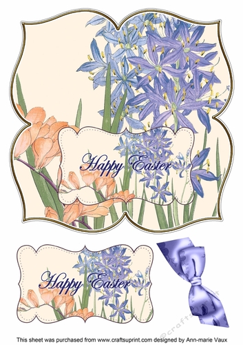 Blue Flowers Happy Easter 8in Large Blooms Fancy Topper