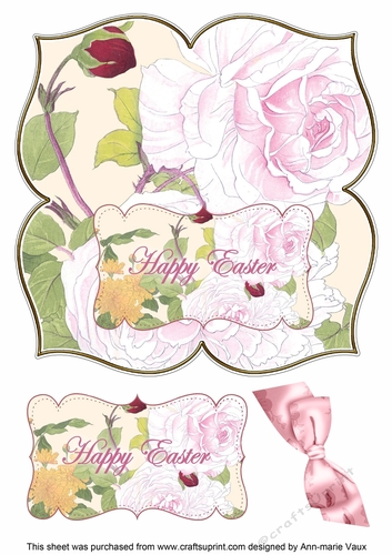 Pink Rose Happy Easter 8in Large Blooms Fancy Topper