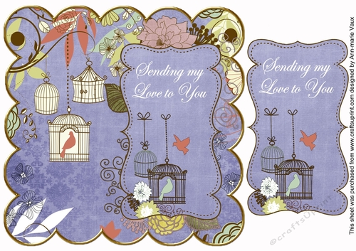 Blue Birdcage Sending Love to You 8in Scallop Topper