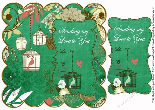 Dark Green Birdcage Sending Love to You 8in Scallop Topper