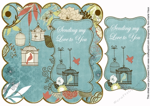 Dusky Teal Birdcage Sending Love to You 8in Scallop Topper