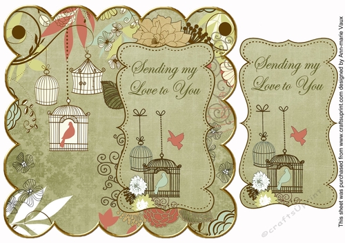 Olive Birdcage Sending Love to You 8in Scallop Topper