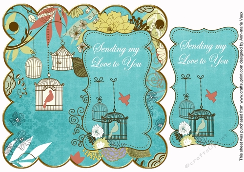 Teal Birdcage Sending Love to You 8in Scallop Topper