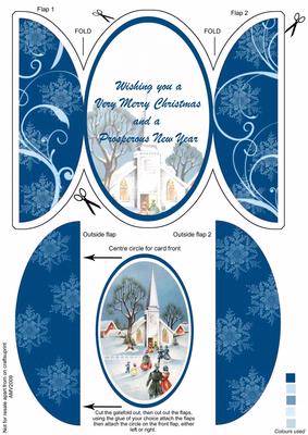 Christmas Snow Church Round Gatefold Card & Topper