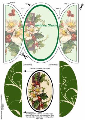 Christmas Roses & Holly Swirl Round Gatefold Card & Topper