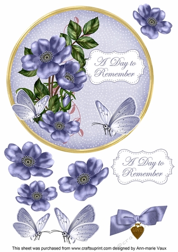 Blue Wild Rose A Day to Remember 7in Circle Decoupage Topper