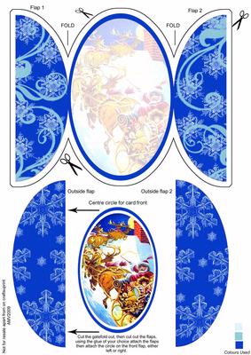 Father Christmas Sleigh on Roof Round Gatefold Card & Topper