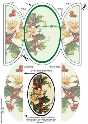 Vintage Christmas Rose & Holly Round Gatefold Card & Topper