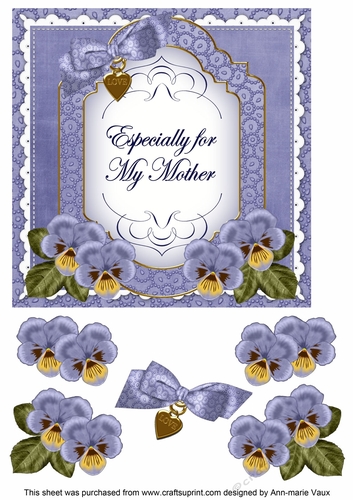 Blue Pansy Especially for my Mother Fancy 7inch Decoupage Topper