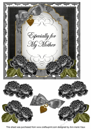 Black Rose Especially for my Mother Fancy 7inch Decoupage Topper