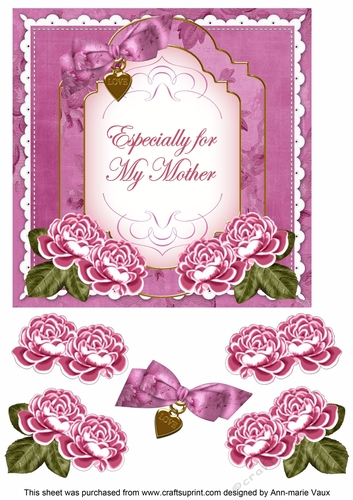 Cerise Rose Especially for my Mother Fancy 7inch Decoupage Topper