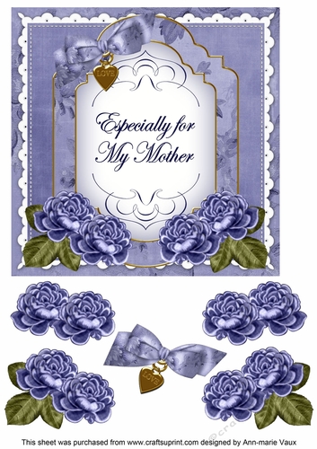 Dark Blue Rose Especially for my Mother Fancy 7inch Decoupage Topper