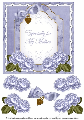 Pale Blue Rose Especially for my Mother Fancy 7inch Decoupage Topper
