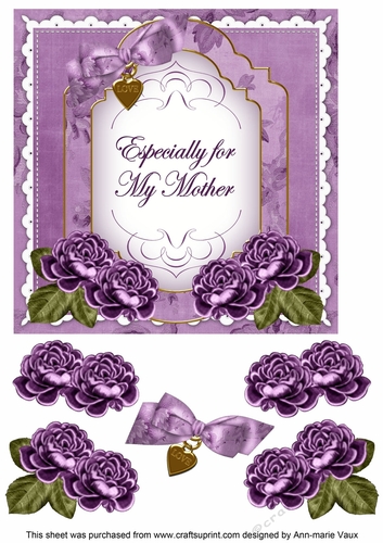 Purple Rose Especially for my Mother Fancy 7inch Decoupage Topper