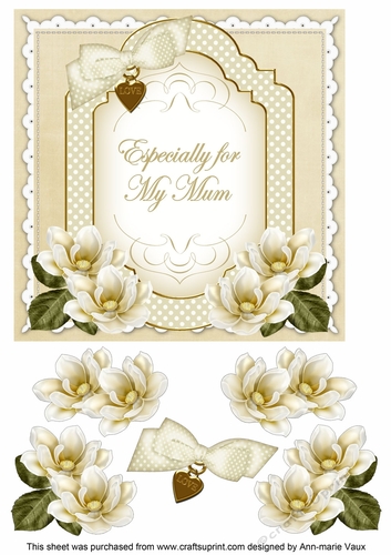 Cream Magnolia Especially for my Mum Fancy 7inch Decoupage Topper