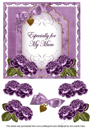 Purple Rose Especially for my Mum Fancy 7inch Decoupage Topper