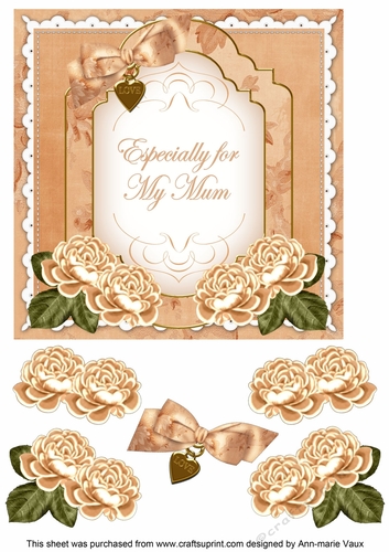 Burnt Orange Rose Especially for my Mum Fancy 7inch Decoupage Topper