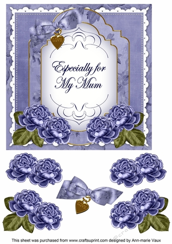 Dark Blue Rose Especially for my Mum Fancy 7inch Decoupage Topper