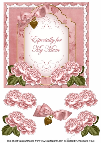 Pink Rose Especially for my Mum Fancy 7inch Decoupage Topper