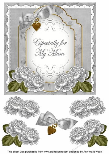 Silver Rose Especially for my Mum Fancy 7inch Decoupage Topper