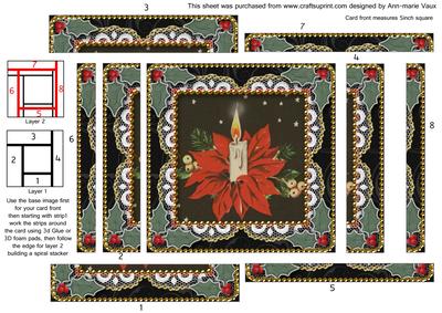 Christmas Candle Bouquet Sq Spiral Edge Stacker Card Front