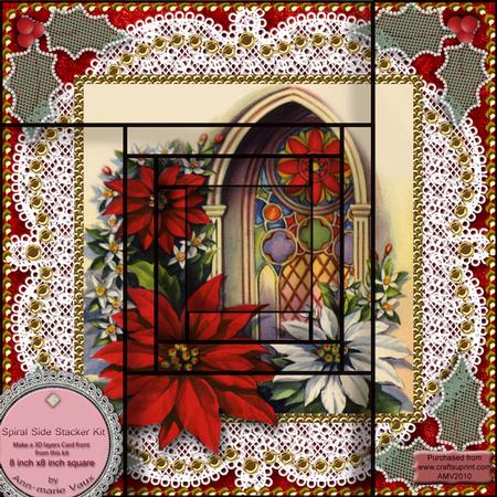 Poinsettia Window Spiral Edge Stacker Card Front 8x8 Kit