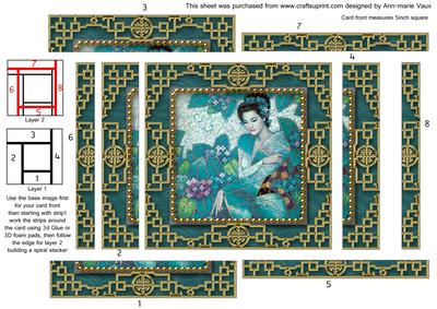 Oriental Blue Lady Spiral Edge Stacker Card Front