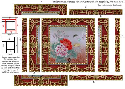 Oriental Butterfly Peony 1 Spiral Edge Stacker Card Front