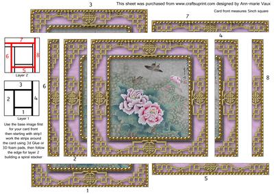 Oriental Butterfly Peony 2 Spiral Edge Stacker Card Front
