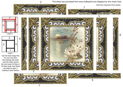 Oriental Water Lily Spiral Edge Stacker Card Front