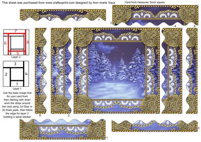 Blue Christmas Trees 2 Spiral Wavy Edge Stacker Card Front