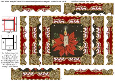 Christmas Candle Bouquet 2 Spiral Wavy Edge Card Front
