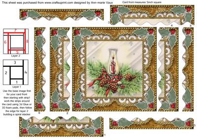 Christmas Candle Lantern 2 Spiral Wavy Edge Card Front