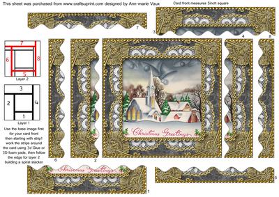 Christmas Church 1 Spiral Wavy Edge Stacker Card Front