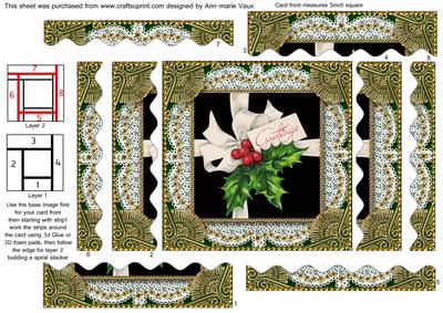 Holly Greetings 2 Spiral Wavy Edge Stacker Card Front